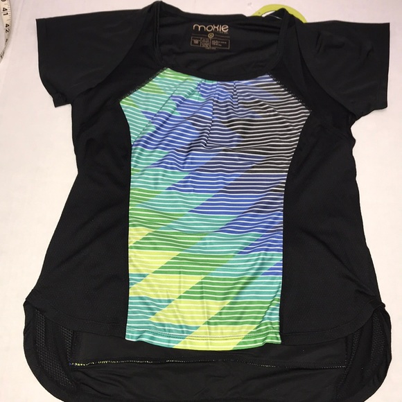 Moxie Sz M Cycle Jersey Top Black Blue Green - Picture 1 of 4